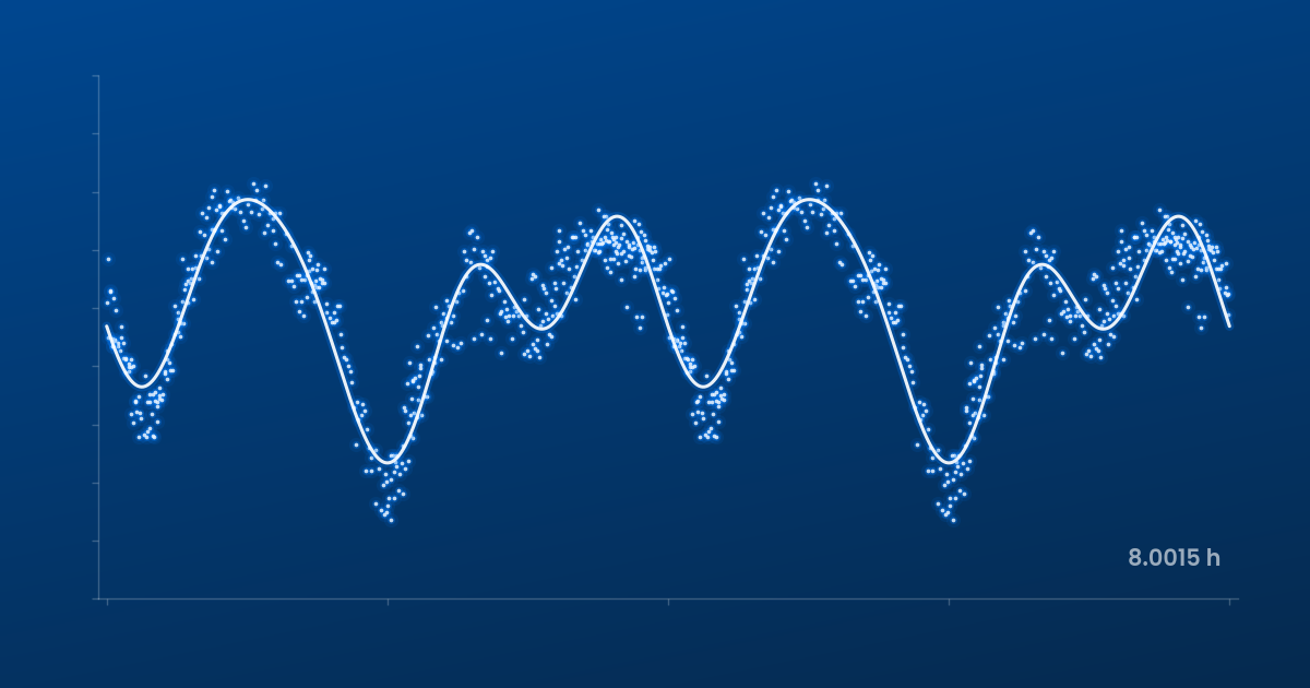 Real photometry of asteroid 261 Prymno phase-folded at its 8.0015-hour rotation period, with the fitted Fourier model overlaid